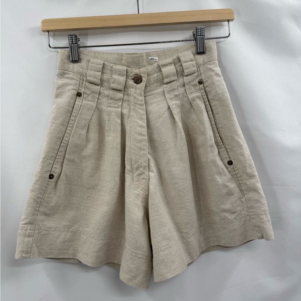 Seattle Gear Vintage Linen Cotton High Waist Pleated Shorts Made in USA | Small